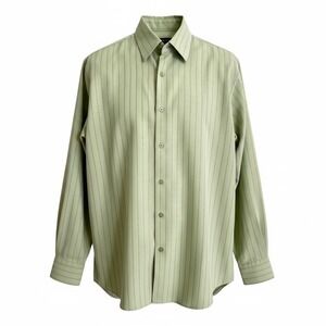 Bassiri Button Down Shirt Mens M Sage Green Striped Microfiber Ltd Collection
